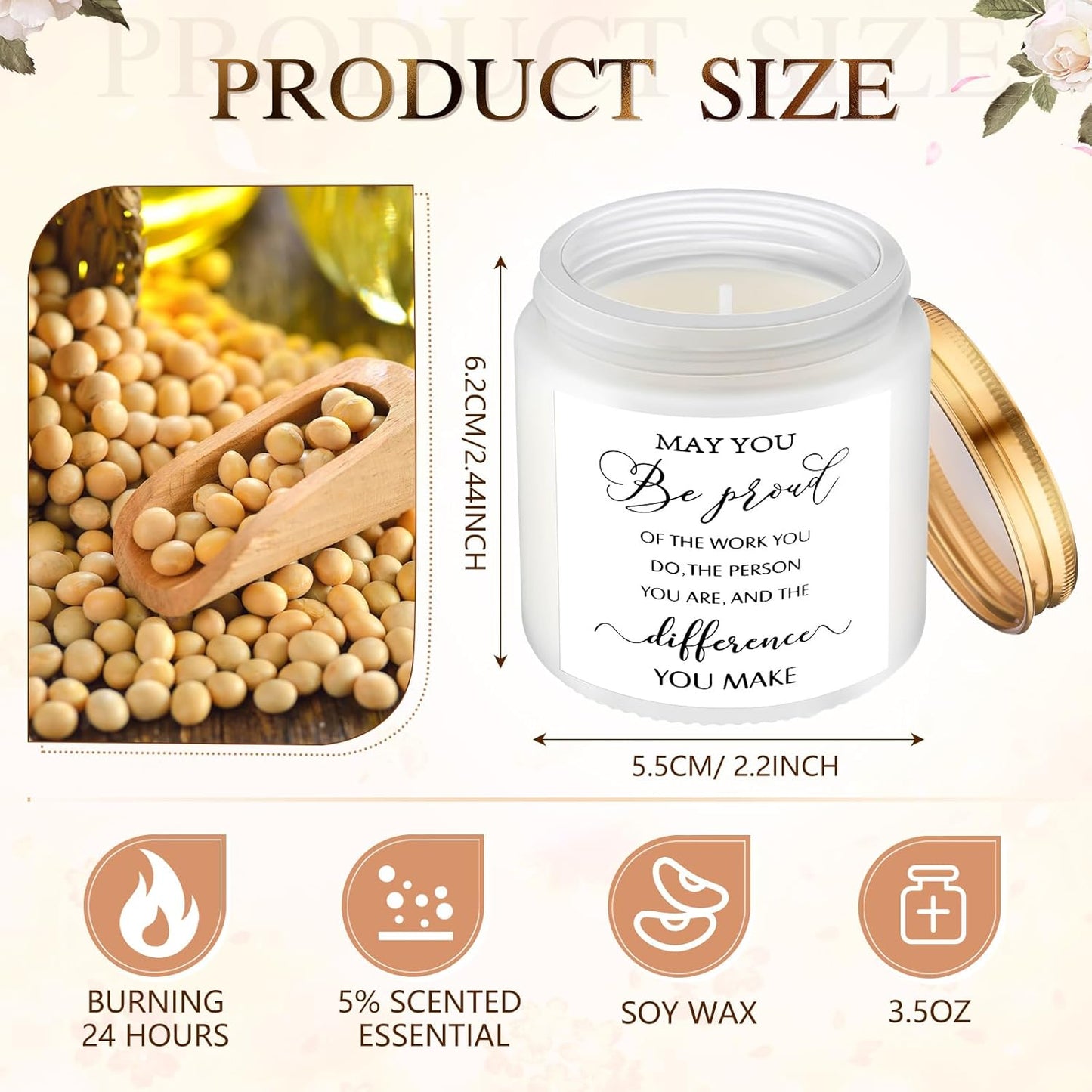 MTLEE 20 Pcs Thank You Gifts Candles 3.5 oz Employee Appreciation Inspirational Scented Soy Wax Candle Thank You Gift Christmas Gifts for Coworker Women Volunteer Teacher(Classic,White)