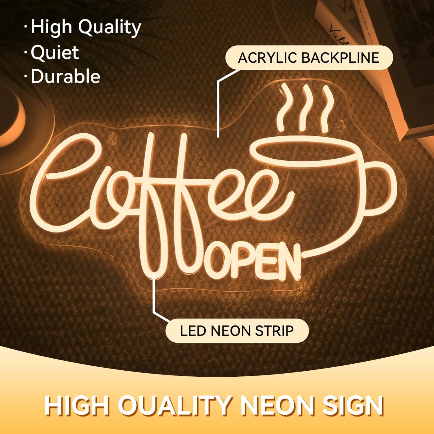 Ineonlife Coffee Open Neon Sign Light Up for Wall Decor Modern Led Sign for coffee bar Small Acrylic Art Decor for cafe business restaurant club party man cave Decorations 16.53x9.84 inch USB POWER