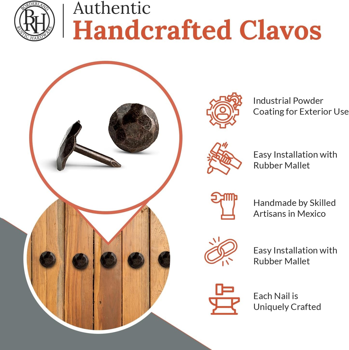 10 Pack 0.75" Round Head Iron Clavos Decorative Nails – Sealed Unfinished – Handmade Rustic Round Fasteners for Farmhouse Shutters, Faux Wood, Barn Doors, Shutters, Gates – Ornamental Wood Accent