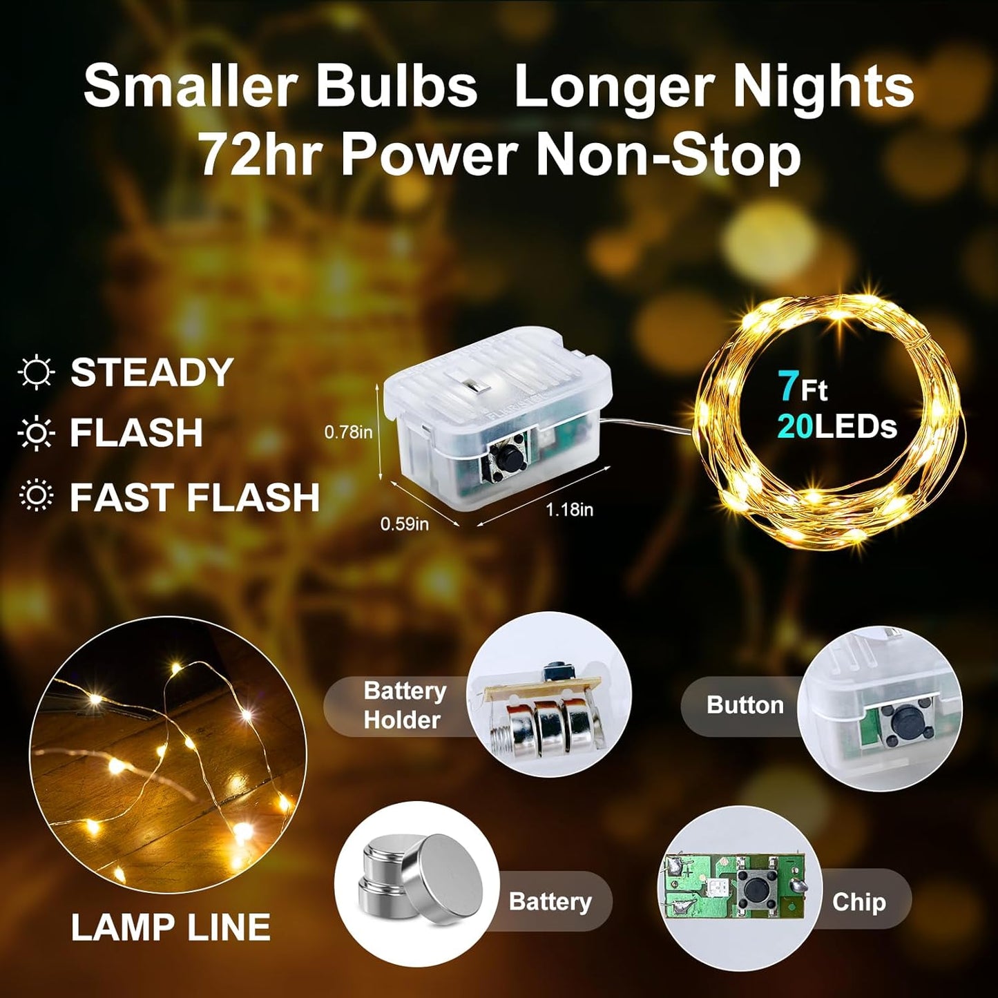 Aogist 12 Pack Fairy Lights 3 Modes 7ft 20 LED Waterproof,Battery Operated Silver Wire Firefly Starry Moon Mini String Lights for Mason Jars Christmas DIY Crafts Party Bedroom,Cool White&Warm White