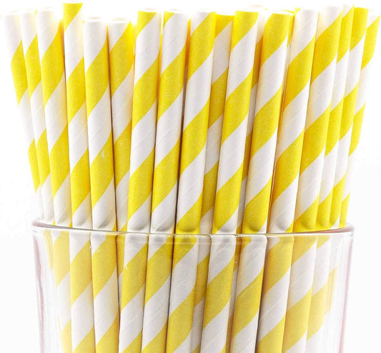 Pack of 150 Yellow Swirls Biodegradable 4-Ply Paper Drinking Straws (Compostable, Non-toxic, BPA-free)