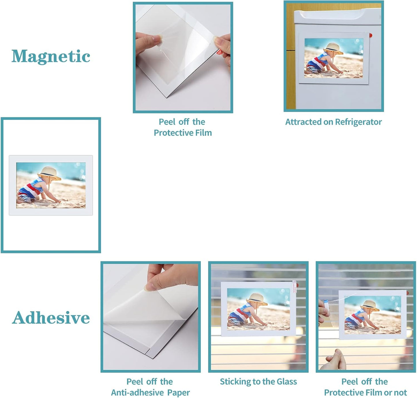 CRUGLA 12 Packs 4x6 Magnetic Picture Frames for Refrigerator， White Peel and Stick Frame Bulk, 4 by 6 Photo Holders for Fridge Dishwasher Whiteboard