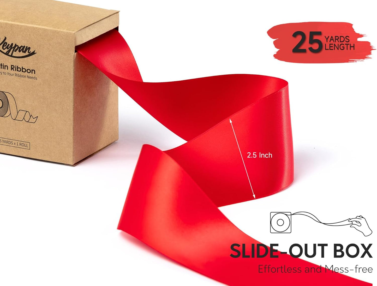 Red Satin Ribbon 2.5 Inch Double-Faced Ribbons 25 Yards for Christmas Gift Wrapping Flower Bouquet Wedding Paper Bows Invitations Crafts