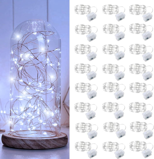Aogist 24 Pack Fairy Lights 3 Modes 7ft 20 LED Waterproof,Battery Operated Silver Wire Firefly Starry Moon Mini String Lights for Mason Jars Christmas DIY Crafts Wedding Party Bedroom,White