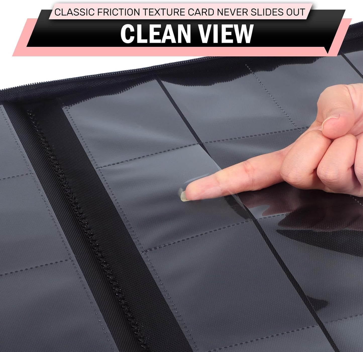 Card Binder 16 Pocket, Zipper Trading Card Binder Holds 1024 Cards, Double-sided Side Loading Card Storage Album, Ringless Card Protector, Card Collection Binder for TCG, MTG, Game Sport Card, Pink