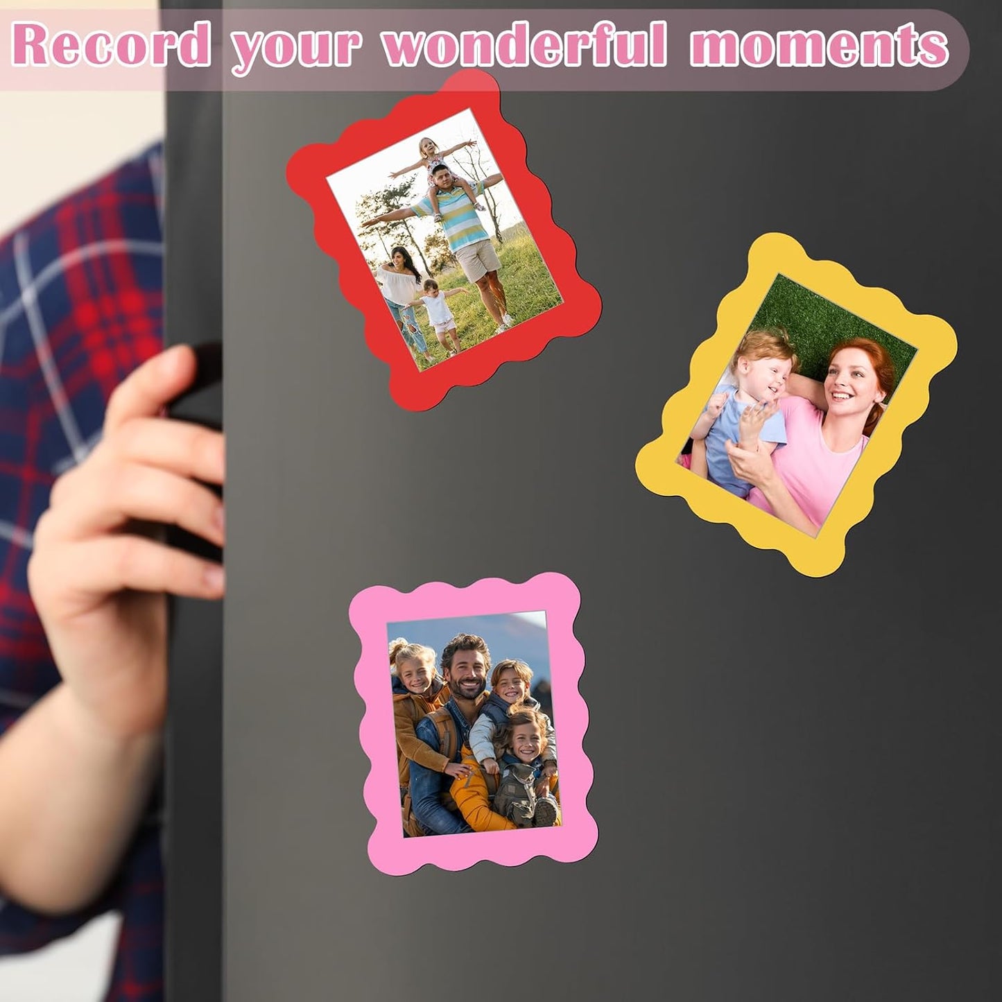 Kingdder 12 Pcs Scalloped Magnetic Picture Frame for Refrigerator 4 x 6 Colorful Reusable Picture Frame Magnets Decorative Photo Holders for Fridge Home School Office Kitchen Locker Decor