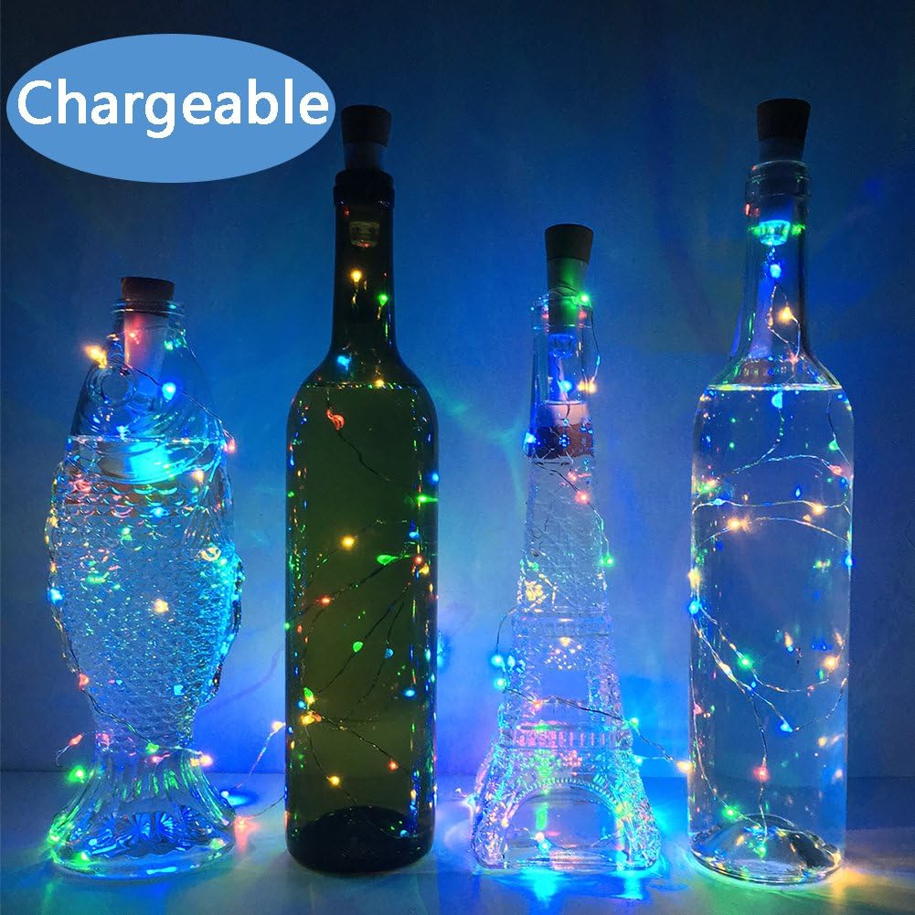 NeoJoy Rechargeable Wine Bottle Lights, LED Cork Lights USB Fairy String Lights for Parties Decoration, Colorful Set of 6