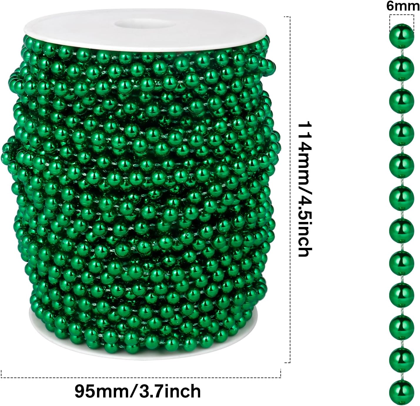 [98 Feet] Green Pearl Beads Garland, 6MM 33 Yards Green Faux Pearl Beads String Roll Bulk for DIY Craft Christmas Tree Wedding Party Decoration