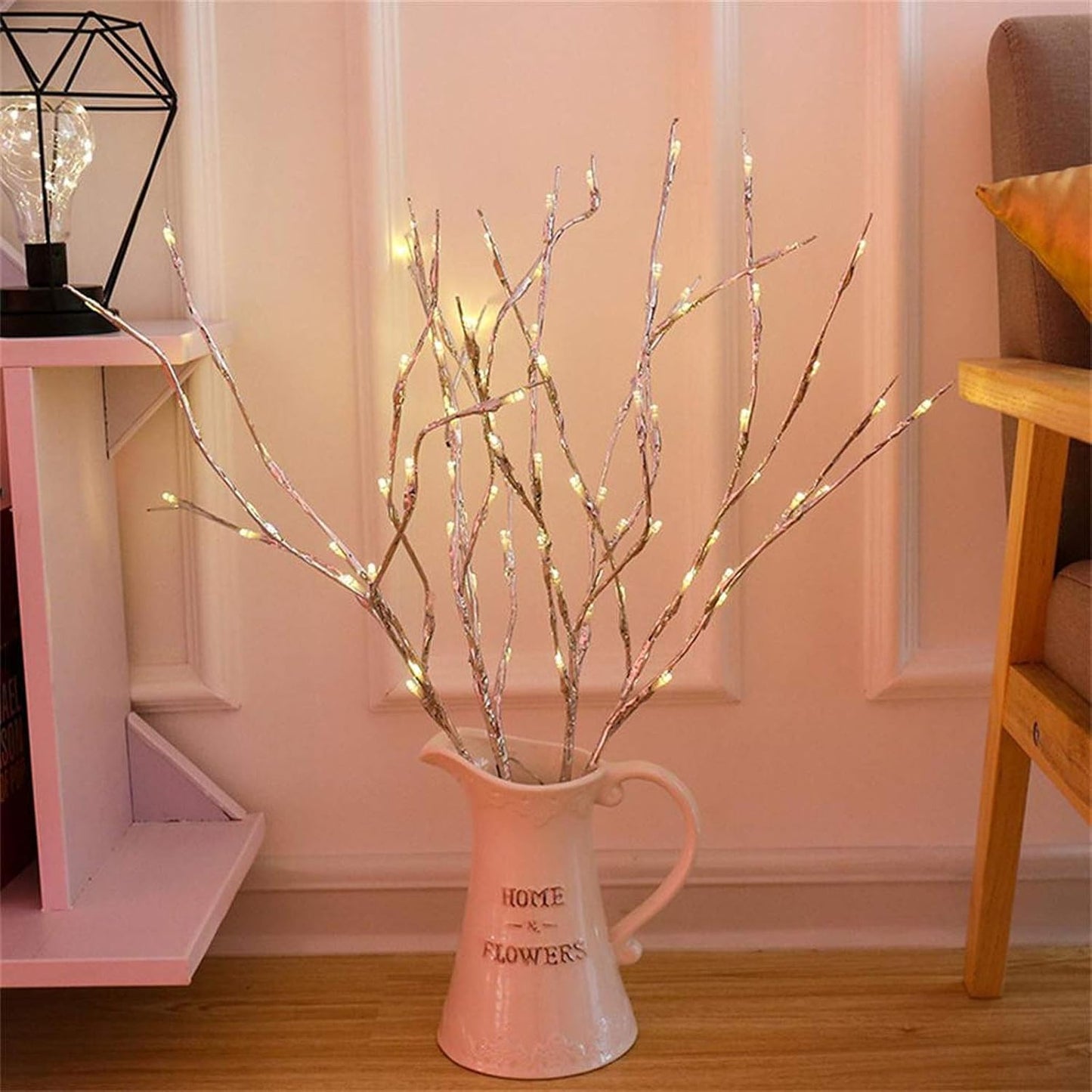 Lxcom Lighting LED Branch Lights 4 Pack 30 Inch Lighted Silver Wrapped Vase Filler Willow Lighted Twig Branch Battery Powered Twig Branches 20 LED Decorative Lights for Home Party Decor, Warm White