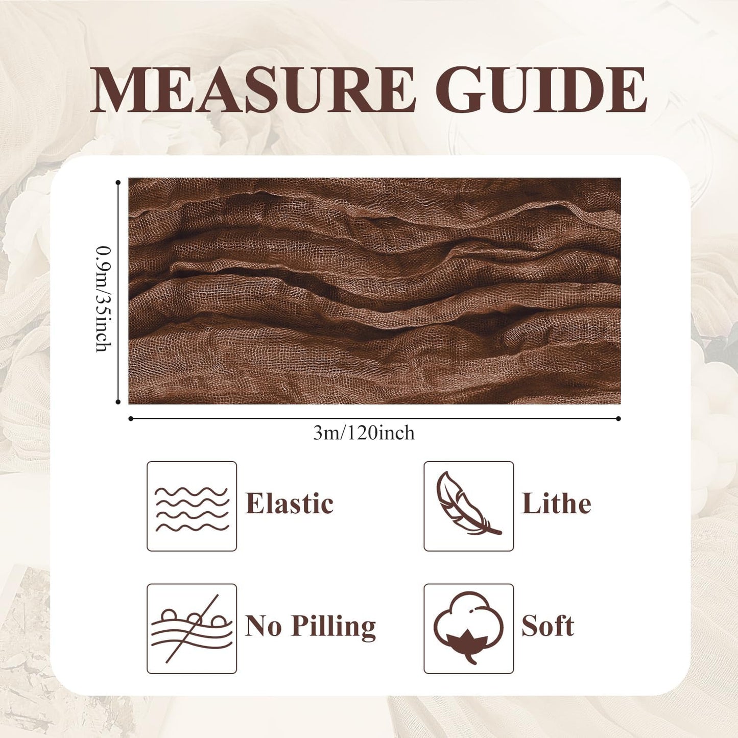 Asee'm 2pcs Cheesecloth Table Runner 120 Inches Long Brown Boho Gauze Cheese Cloth Runner 10FT Rustic Sheer Fall Table Runners for Thanksgiving Christmas Wedding Party Baby Shower Decoration