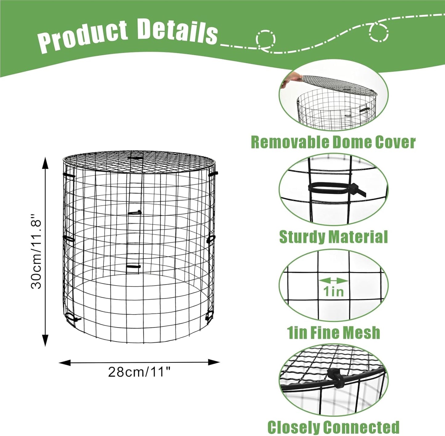 5 Packs Garden Plant Protectors from Animals,Metal Plant Cage Chicken Wire Cloche with Ground Stakes and Nylon Tie,Garden Plant Protectors for Flower Vegetable to Keep Animals Out-11.8"x 12.6"