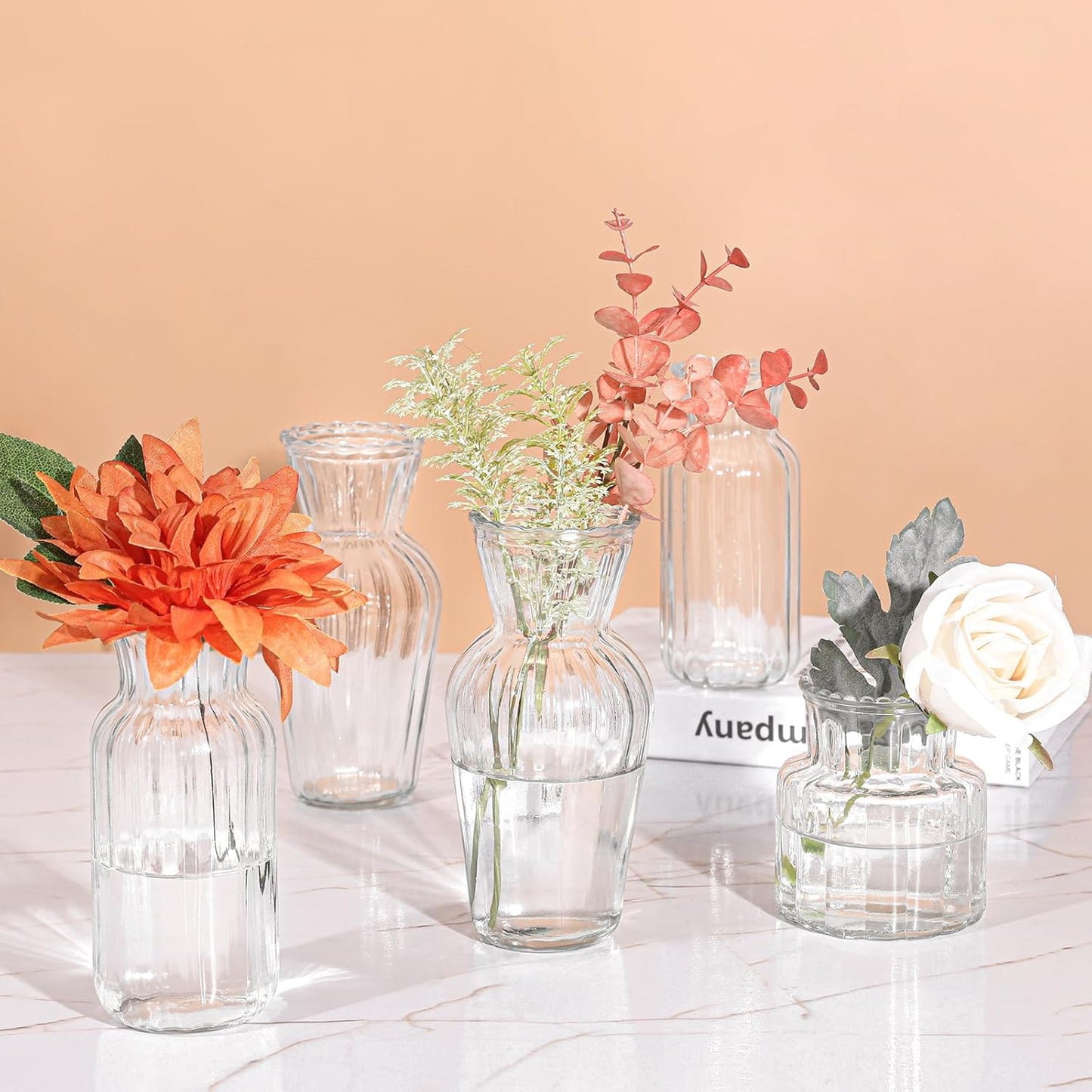 Modern Clear Glass Vase Set - 18Pcs Small Handmade Flower Vases, Decorative Mini Bud Vases for Wedding Reception, Dining Table, and Home Decor - Perfect for Single Stem Flowers