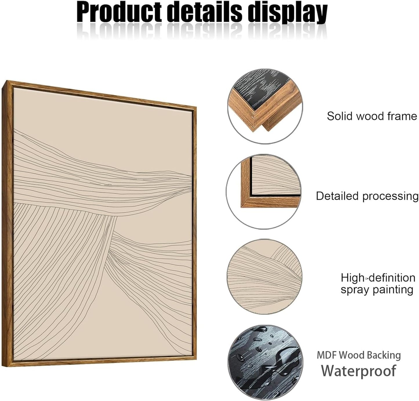 myusuar 3 Piece Large Modern Abstract Canvas Framed Wall Art For Living Room, Beige Minimalist Wall Art Decor Posters Prints For Bedroom Office, 12x16in