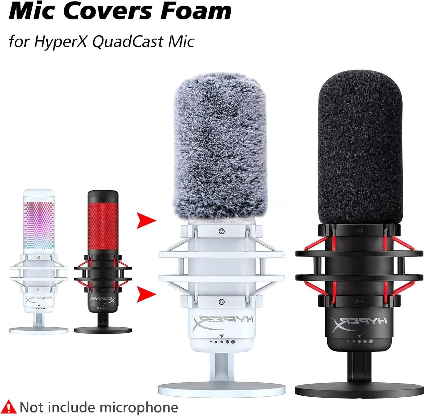 Microphone Windscreen Pop Filter Compatible with HyperX QuadCast - Mic Foam Cover with Furry Windscreen Muff for HyperX QuadCast S，QuadCast S White (2 Pack)