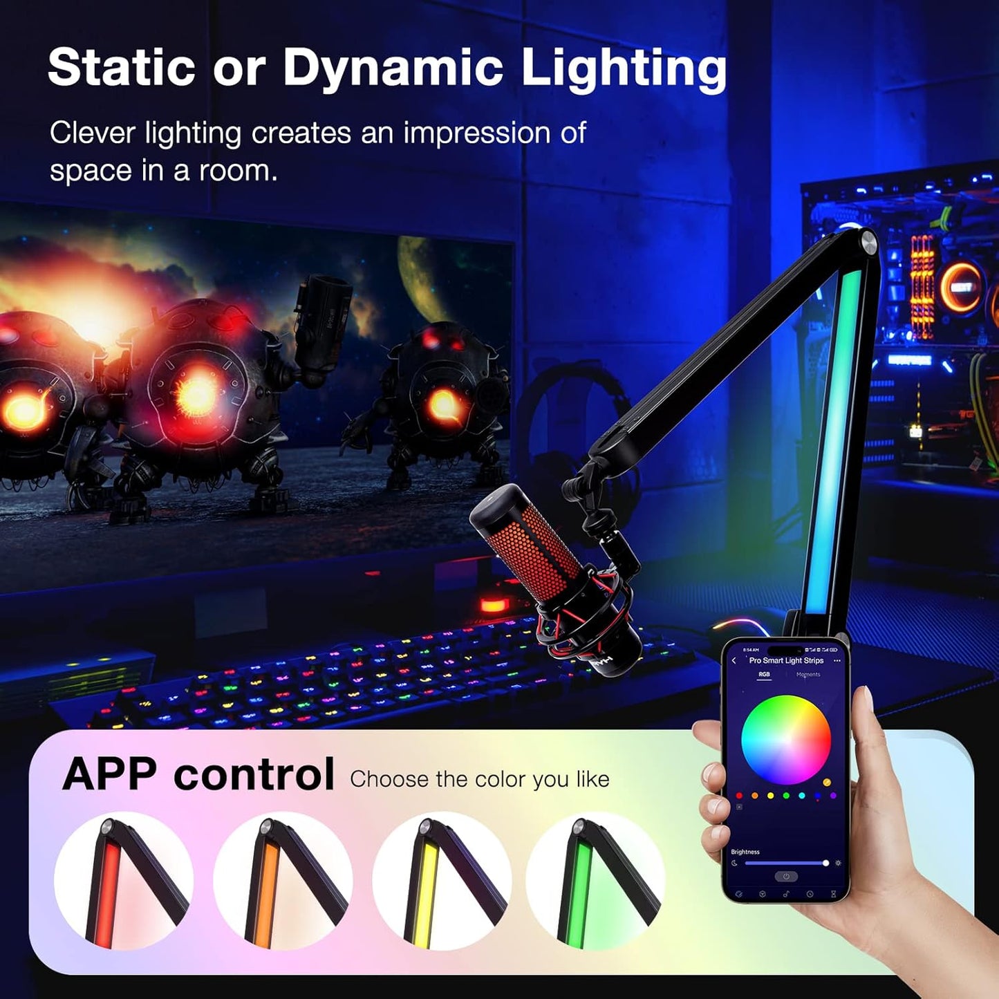 Boom Arm with RGB Light - Mic Arm for HyperX QuadCast, Blue Yeti, Shure SM7B, Rode and Most Gaming Mic, Height adjustable Mic Boom Arm Microphone Arm, Desk Mic Stand for Most USB Microphone By SUNMON