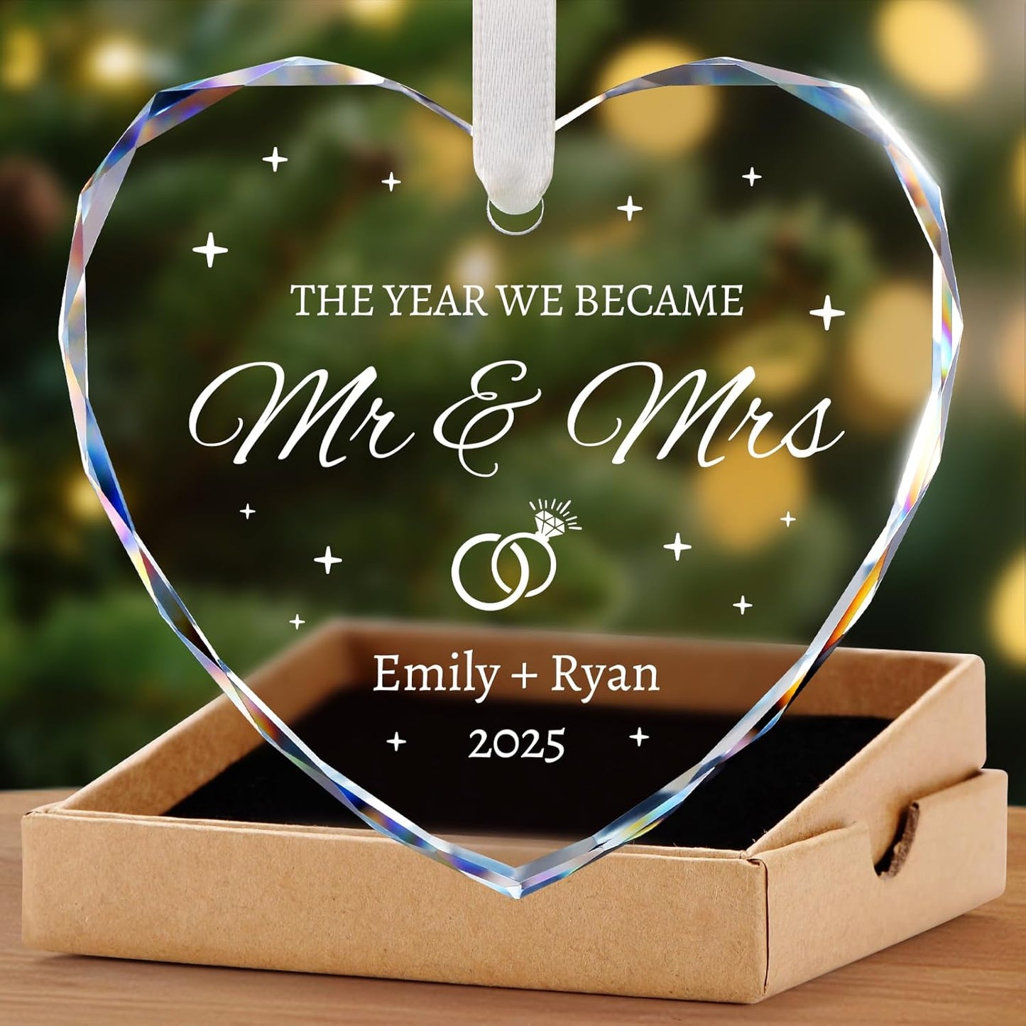 Personalized Wedding Gifts - Mr and Mrs Ornament 2025 - Bridal Shower Gifts, Just Married Gift for Bride, Newlywed, Couple, Her - Crystal First Christmas Married Ornament 2025