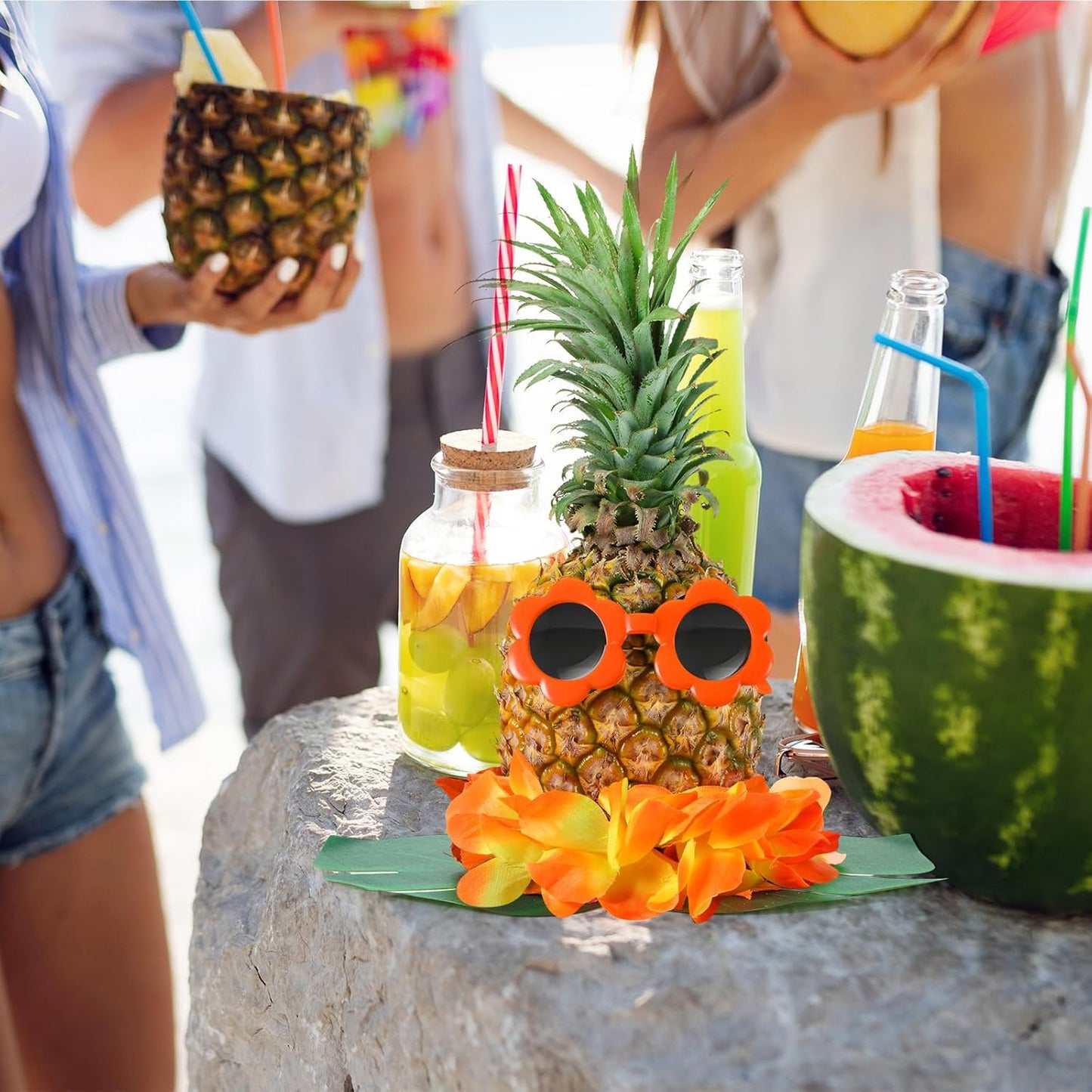 6 Sets Hawaiian Table Centerpieces Pineapple Luau Party Table Decorations Tropical Decor for Beach Summer Party