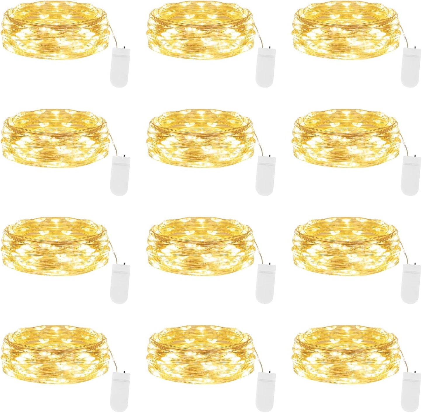 Lakumu 12-Pack Fairy Lights Battery Operated Twinkle Lights-7FT 20LEDs String Lights, Waterproof Battery Powered Firefly Lights for Crafts Bedroom Wedding Christmas Party Reception Centerpiece Table