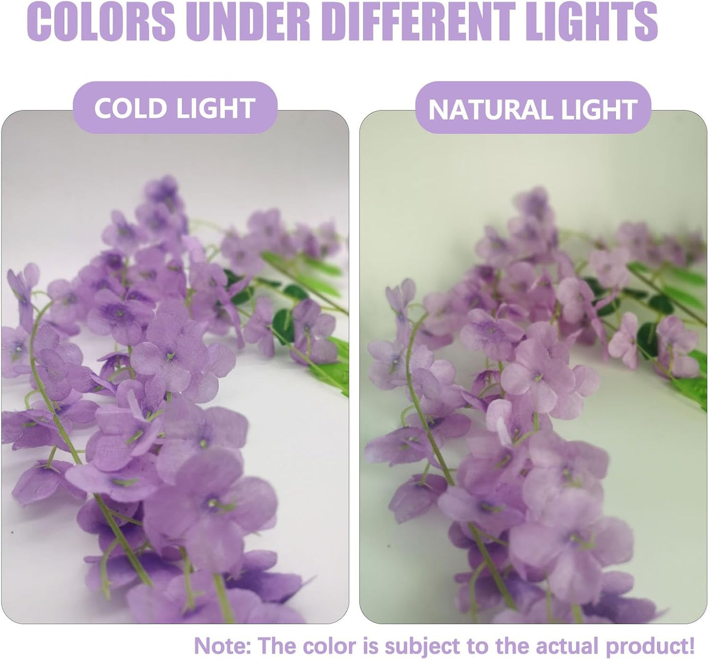 12 Pack Light Purple Wisteria Hanging Flowers, 3.44 Ft Fake Hanging Flowers, Artificial Wisteria Garland Vines for Wedding Room Backdrop Outdoor Patio Garden Decoration