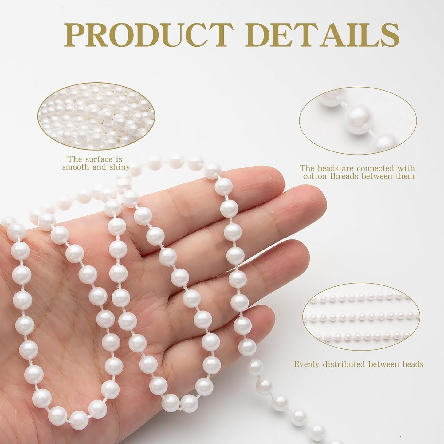 82 Feet Faux Pearl Beads Garland 6mm Craft String Pearls for Wedding Centerpiece Christmas Tree and Flowers Decoration DIY(White)