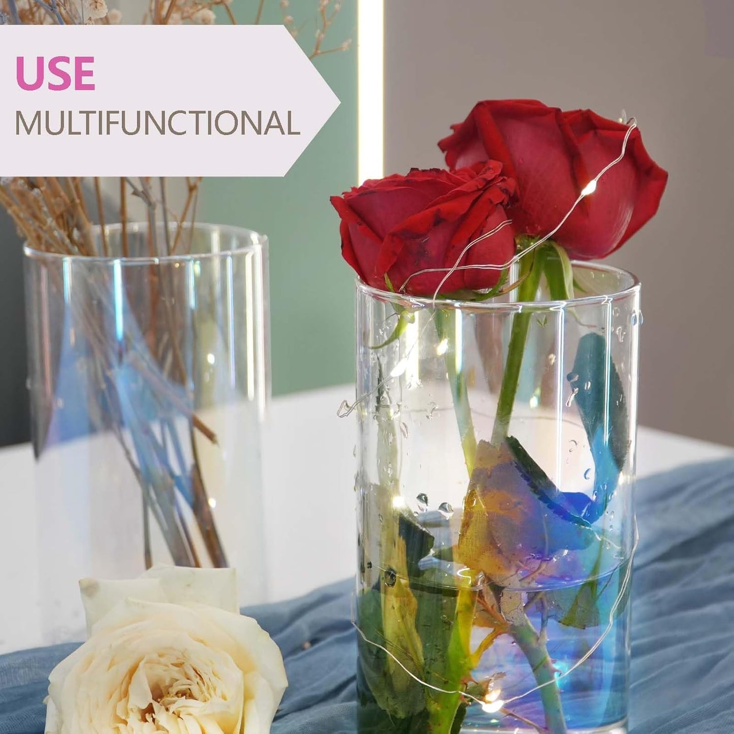 12pc Glass Cylinder Bud Vases for Centerpieces,6 inch Tall Irised Crystal Clear Flower Vases in Bulk,Hurricane Glass Candle Holders for Table Centerpiece Formal Dinners Home Decor