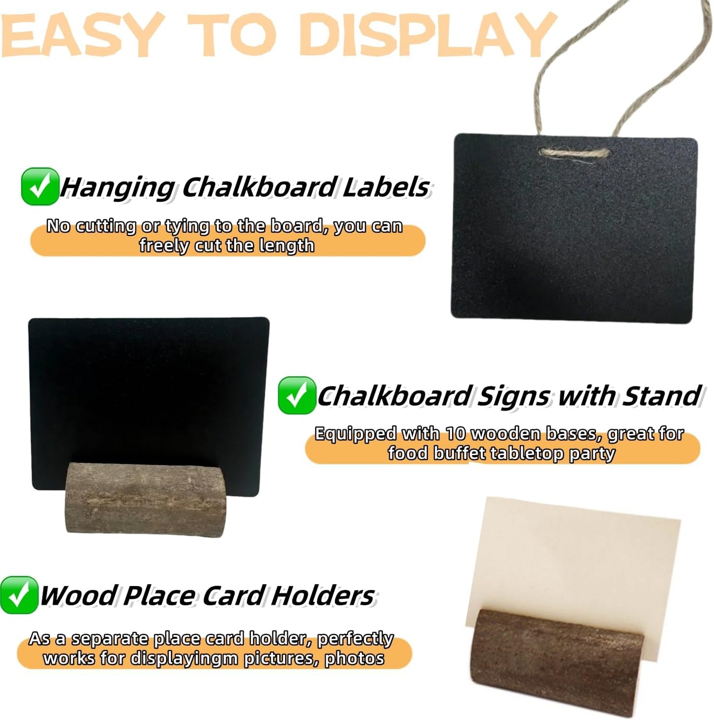 20 Pack Mini Chalkboard Signs for Food Buffet Table Reusable Catering Labels with 10 PCS Wooden Rustic Stands, Party Buffet Food Tags, Small Chalk Board Sign Holders for Wedding Birthday Bakery