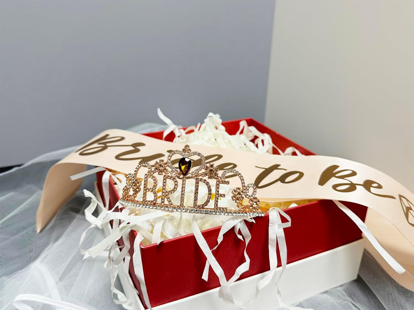 JETKONG 3 Pcs Bachelorette Party Decorations "BRIDE" Crown, Bride to Be Sash&Veil for Women Bachelorette Party Gifts, Bridal Shower Supplies, Gifts, Favors (Rose Gold)