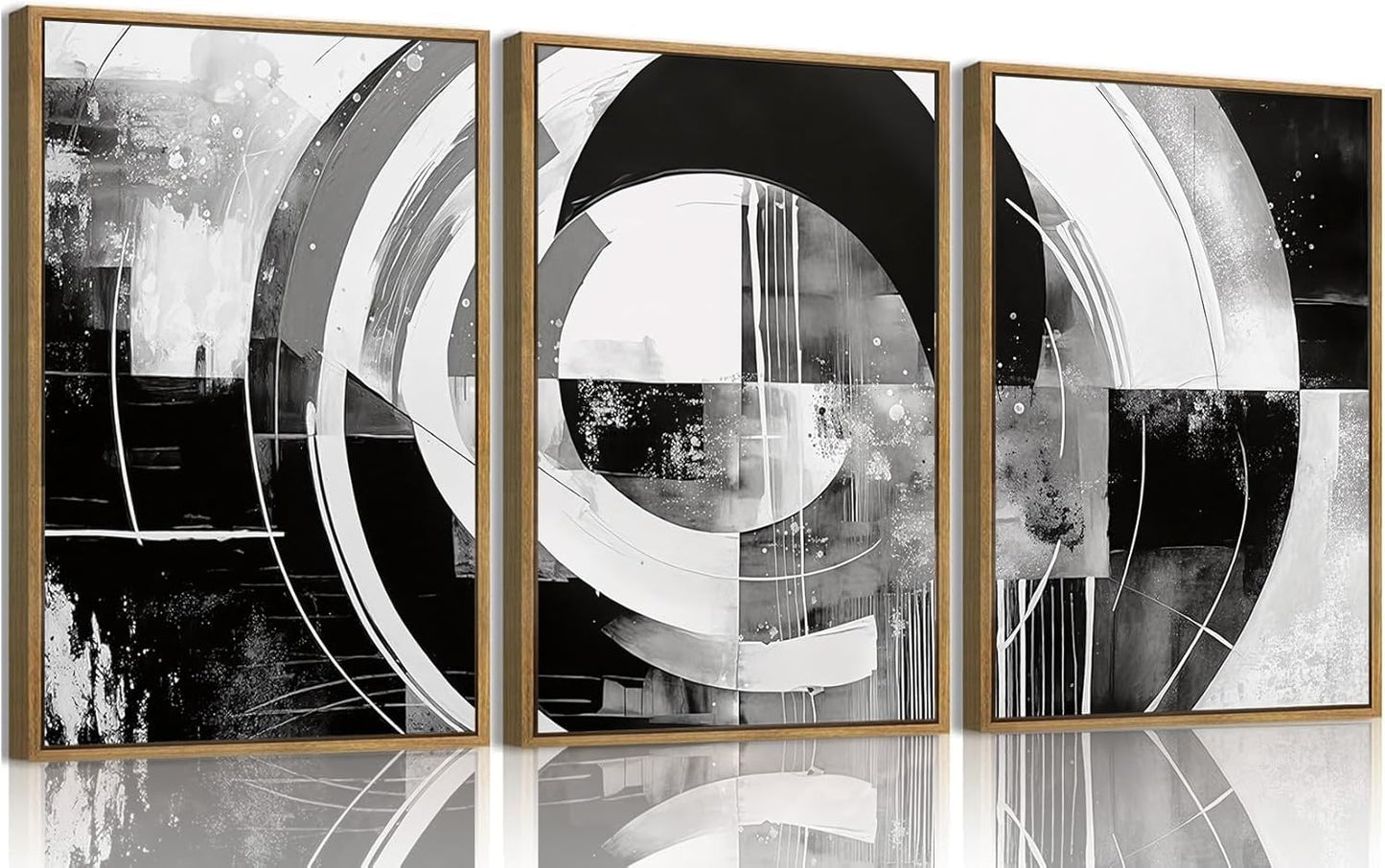 myusuar 3 Piece Large Modern Abstract Canvas Framed Wall Art For Living Room, Black And White Rings Minimalist Wall Art Decor Posters Prints For Bedroom Office, 16x24in