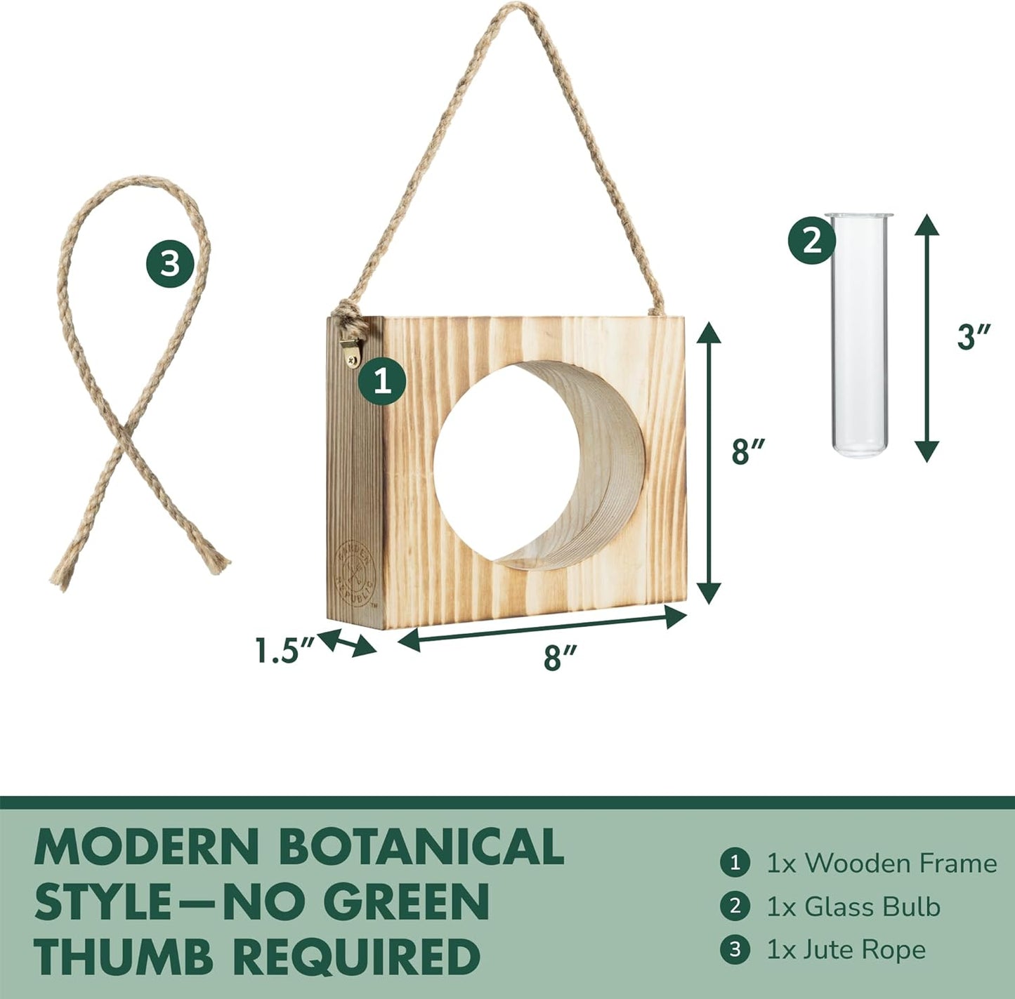 · GARDEN REPUBLIC · Propagation Stations Set of 3 - Propagation Vases for Plants - Hanging Wooden Wall Planter and Glass Test Tubes - Indoor Plant Holder, Hydroponic Decor