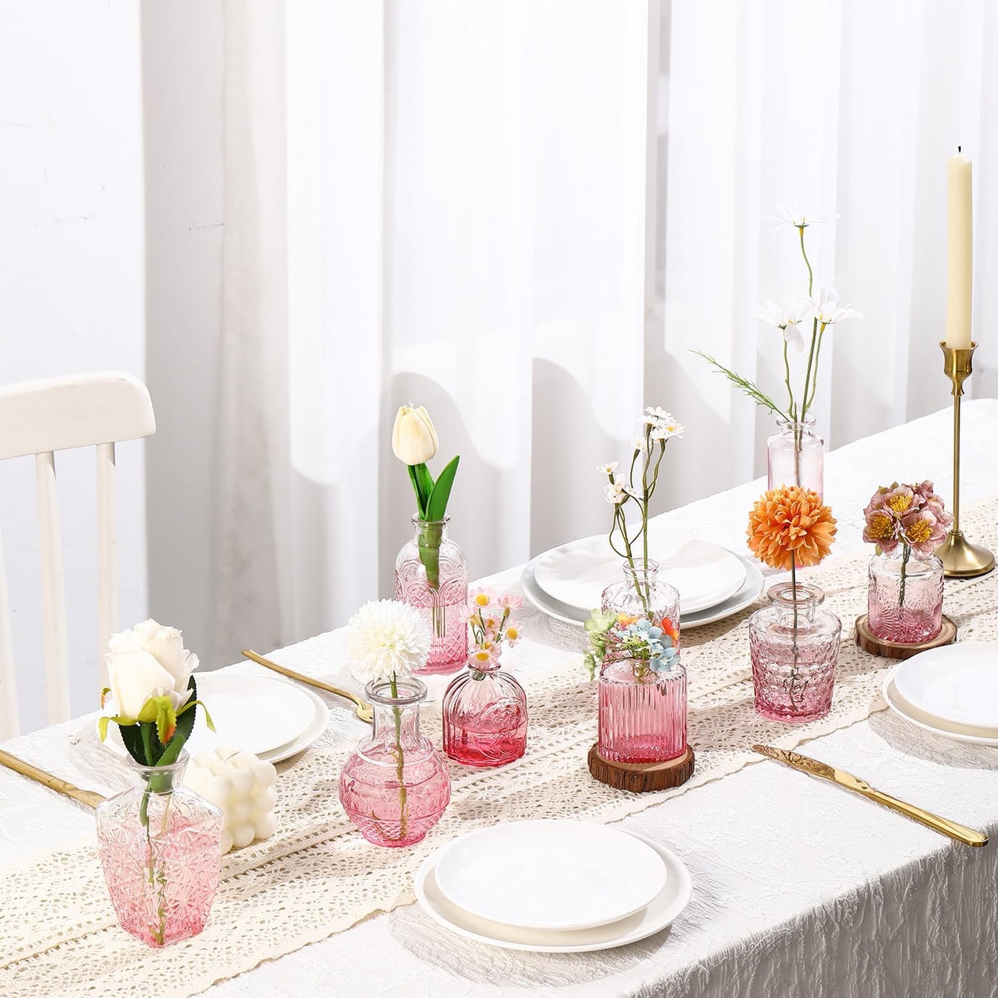 Bud Vases in Bulk 30, Pink Glass Vases for Centerpieces, Small Vase for Flowers, Small Flower Vase for Centerpieces, Mini Vintage Vases for Wedding Table Decor