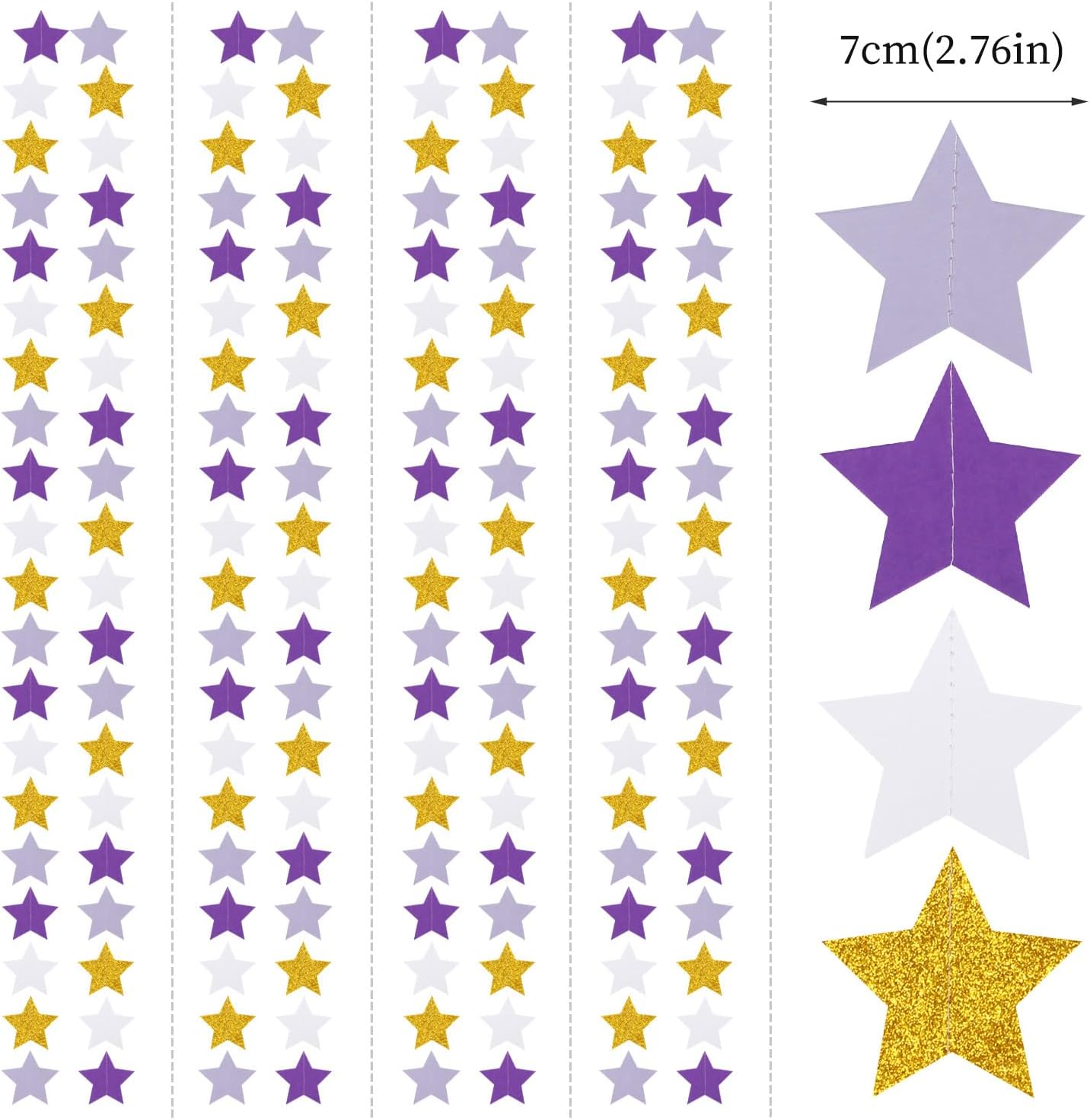 Purple-Lavender White-Gold Party-Decorations Star Garland - 62ft Streamers Hanging Banner,Girl Birthday Wedding Twinkle Twinkle Little Star Baby Bridal Shower Graduation Decor Hugtmr