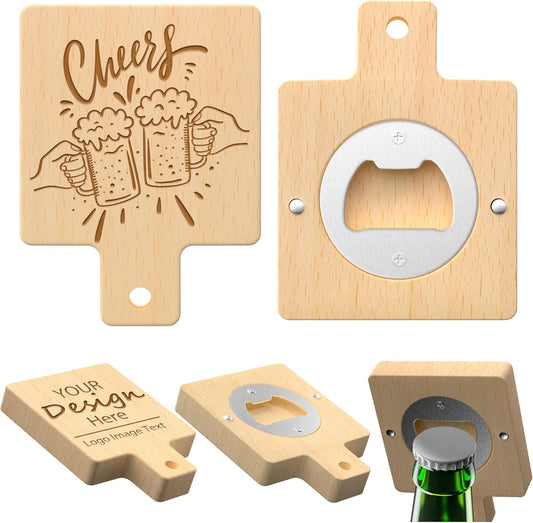 8 Custom Magnetic Bottle Opener Refrigerator, Personalized Engraved Wood Beer Openers, Wooden Round Fridge Magnet for Beer Lover Wedding Guest Bars Parties Men Gift Father's Day (Square With Handle)