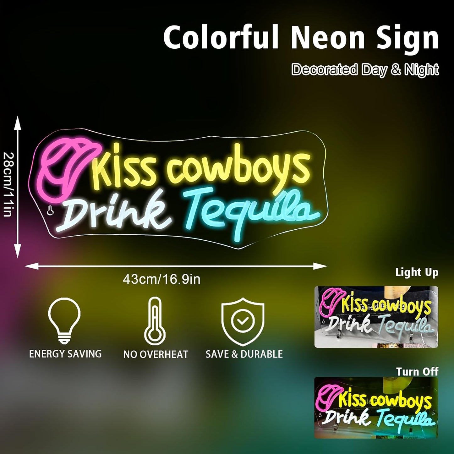Kiss Cowboy Drink Tequila Neon Sign Bar Led Neon Light Save Water Drink Tequila Neon Signs For Wall Decor Home Beer Bar Club Man Cave Party Decorations Gifts