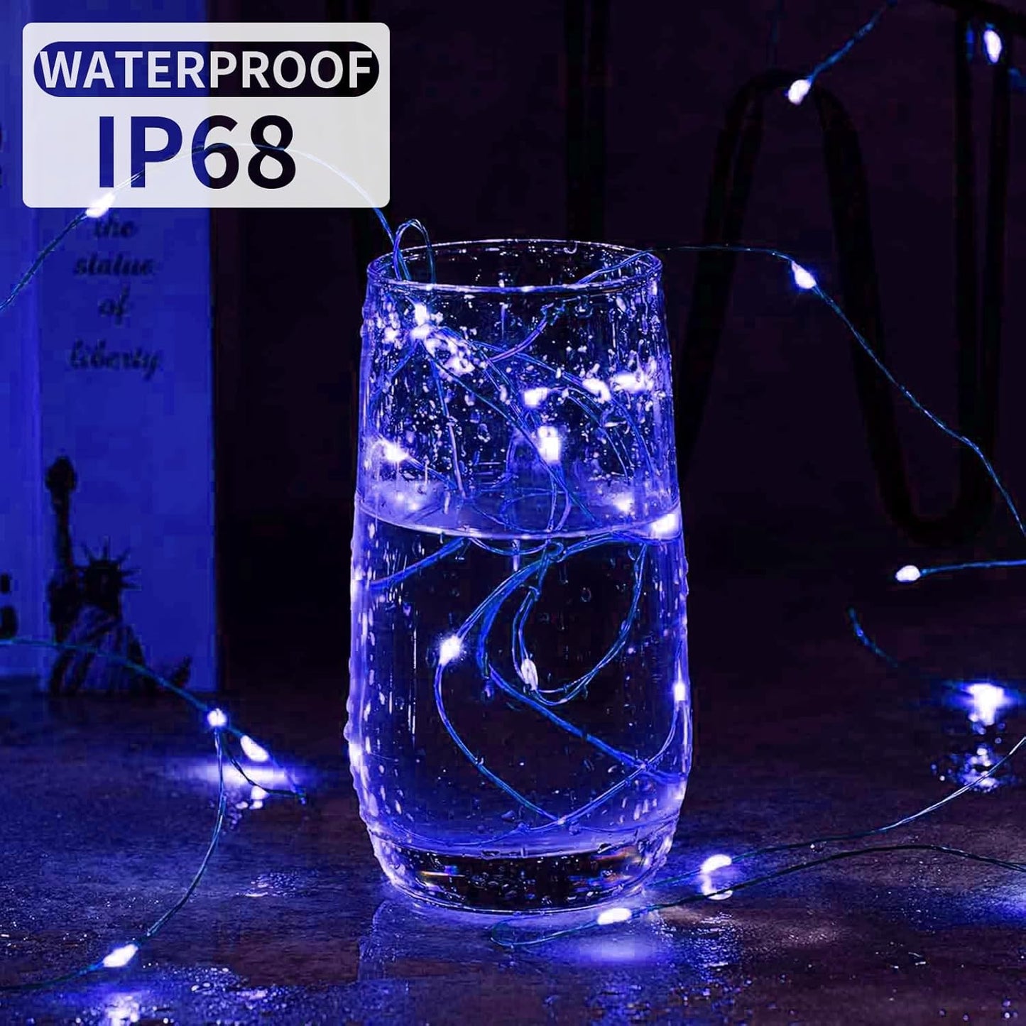 Aogist Led Fairy Lights 3 Modes Battery Operated String Lights Waterproof Silver Wire 7 Feet Firefly Starry Moon Mason Jar Lights for DIY Wedding Party Christmas (Blue, 8 Pack)