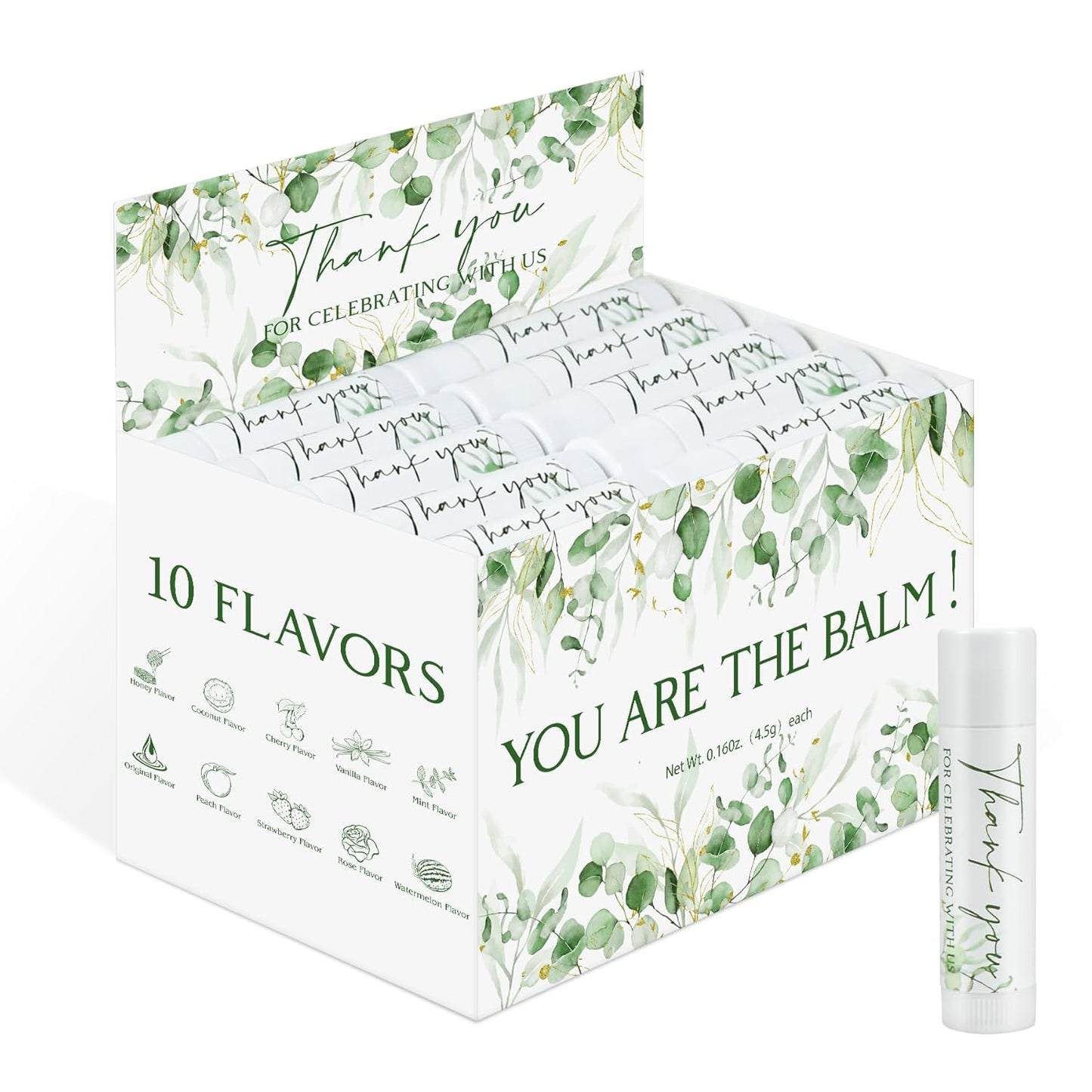 50 Pack Moisturizing Lip Balms Bulk Wedding Party Favors Thank You for Celebrating With Us Gifts Baby Shower Birthday Gift Sage Green Eucalyptus You Are The Balm Beeswax Giveaways Guests