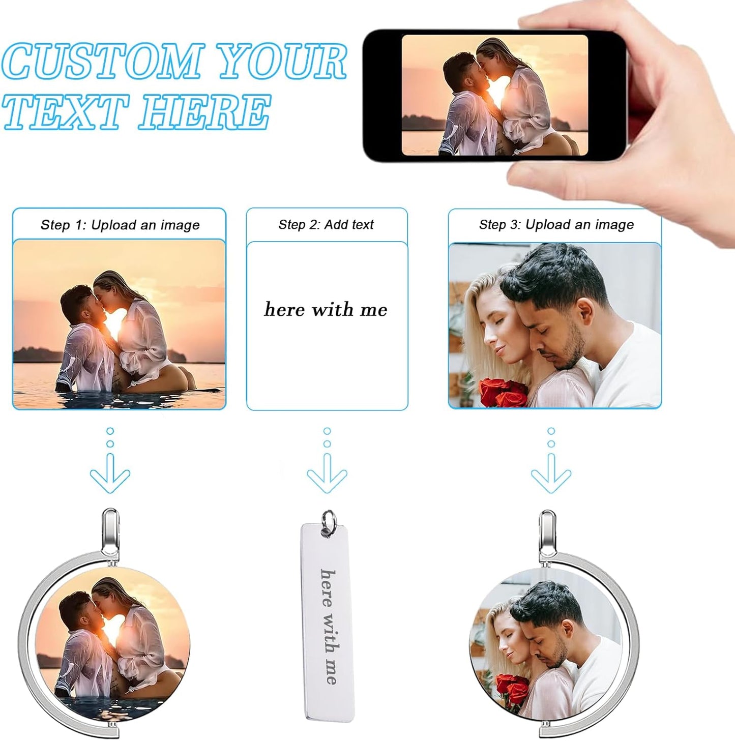 Custom Keychain with Picture Double-sided Personalized Photo Text Keychain, Gift for Anniversary Birthday Christmas