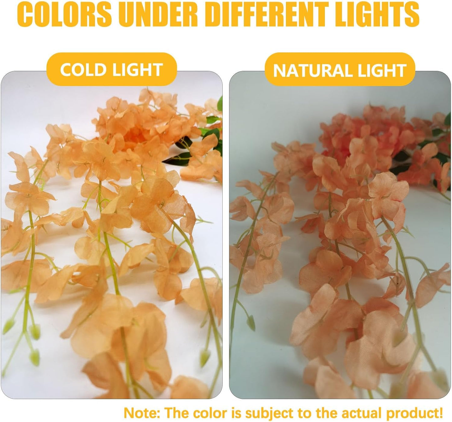 24 Pack Orange Wisteria Hanging Flowers, 3.4 Ft Fake Hanging Flowers, Artificial Wisteria Garland Vines for Wedding Room Backdrop Outdoor Patio Garden Decoration