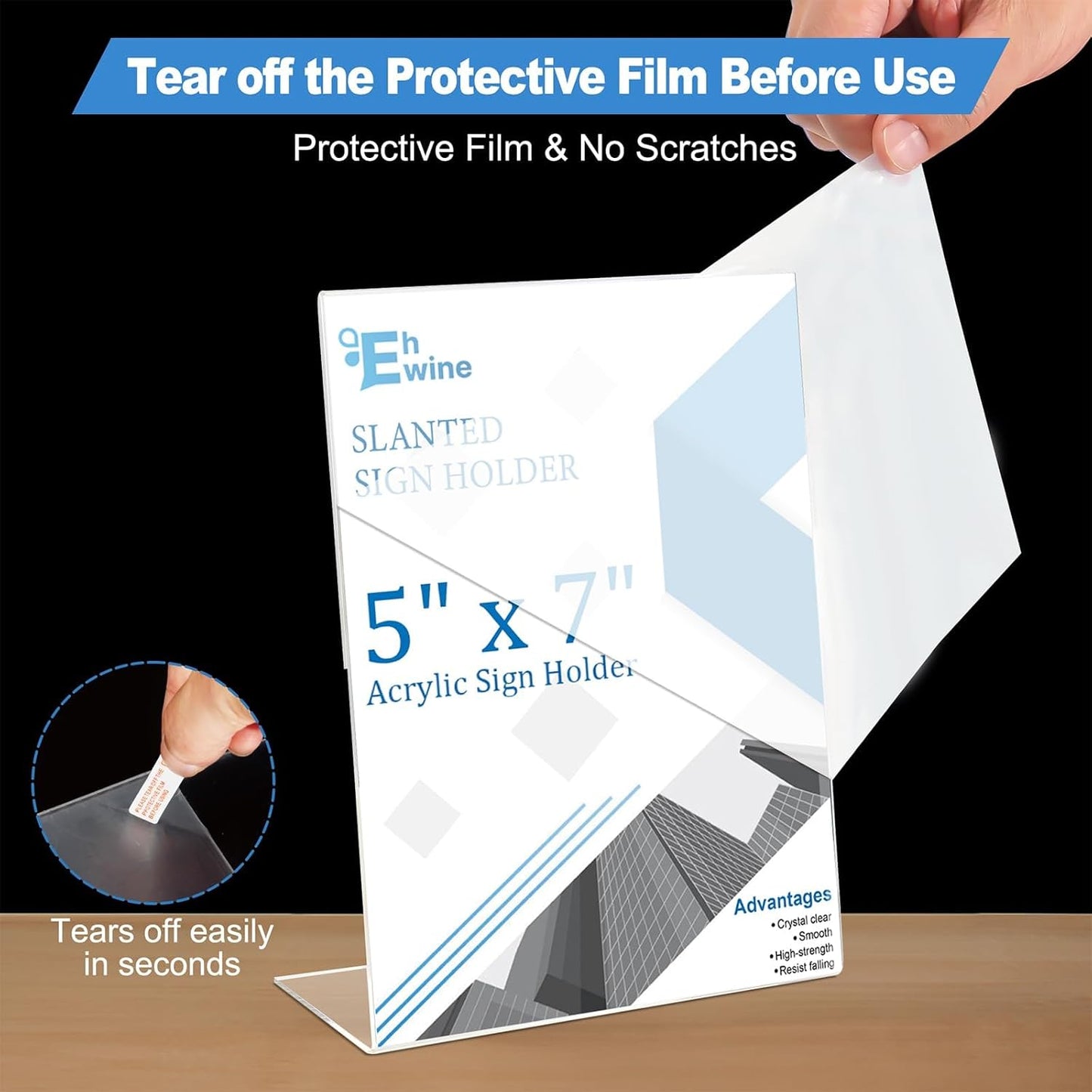 EHWINE 6 Pack 5 x 7 Acrylic Sign Holder, Clear Plastic Signs Display Stand, Vertical Slanted Back Paper Holder Stand up Table Top Sign Holders Flyer Stand Frames Suitable for Office Business Store