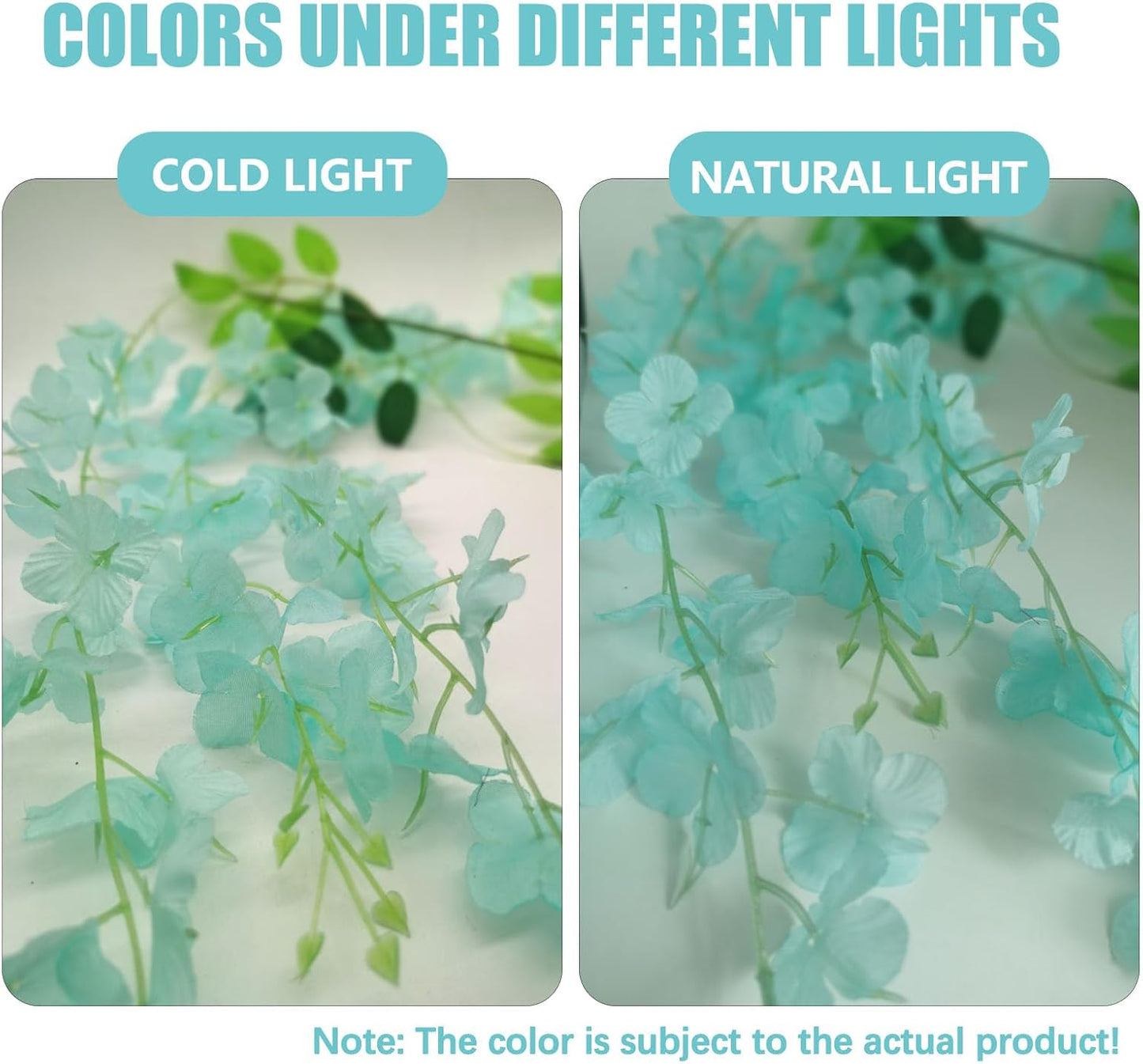 24 Pack Teal Wisteria Hanging Flowers, 3.4 Ft Fake Hanging Flowers, Artificial Wisteria Garland Vines for Wedding Room Backdrop Outdoor Patio Garden Decoration