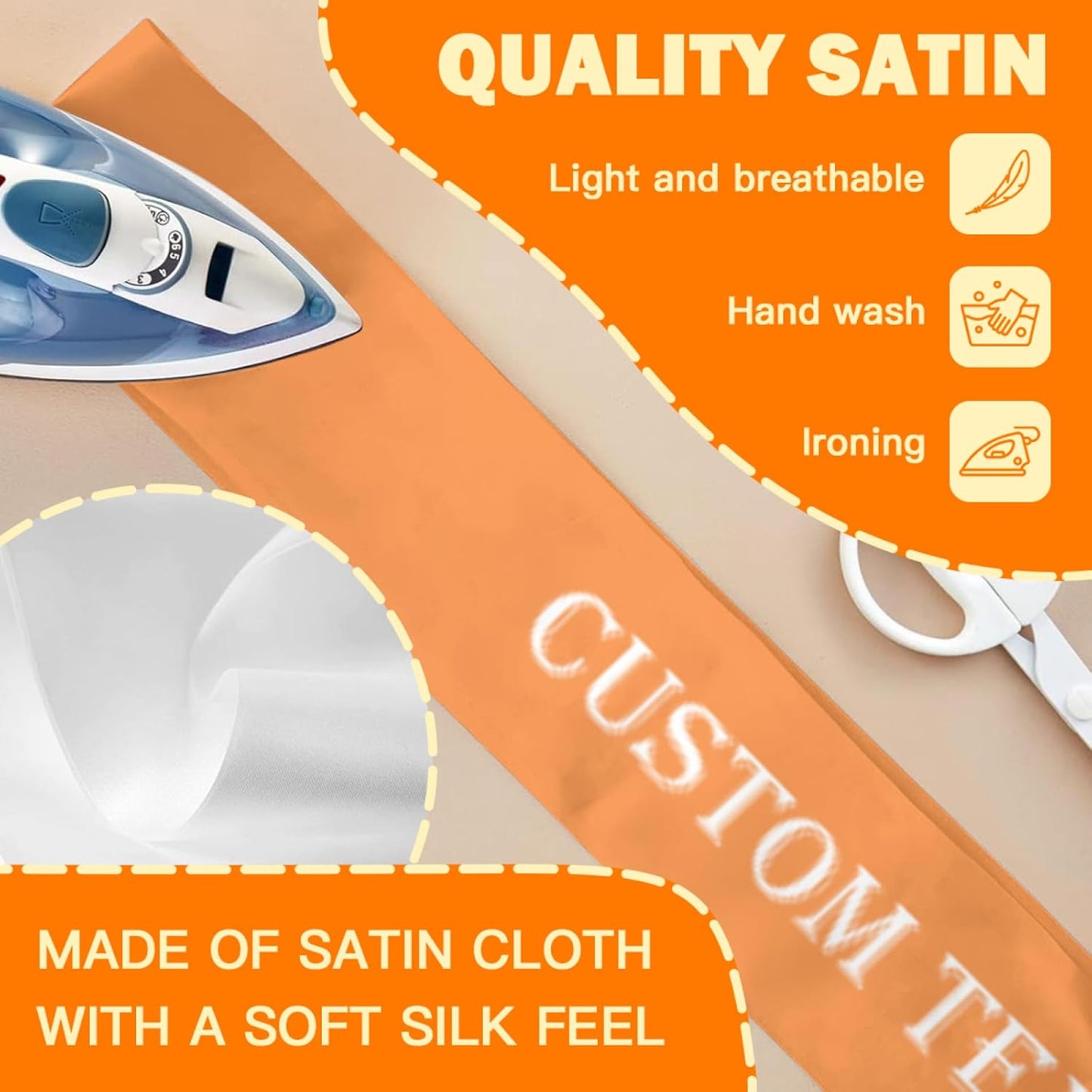 Custom Sash,Personalized Birthday Sash with Text Photo,Customized Bachelorette Sash Quote Sash Bride to Be Sash Color Optional (No decorative edge, Orange)