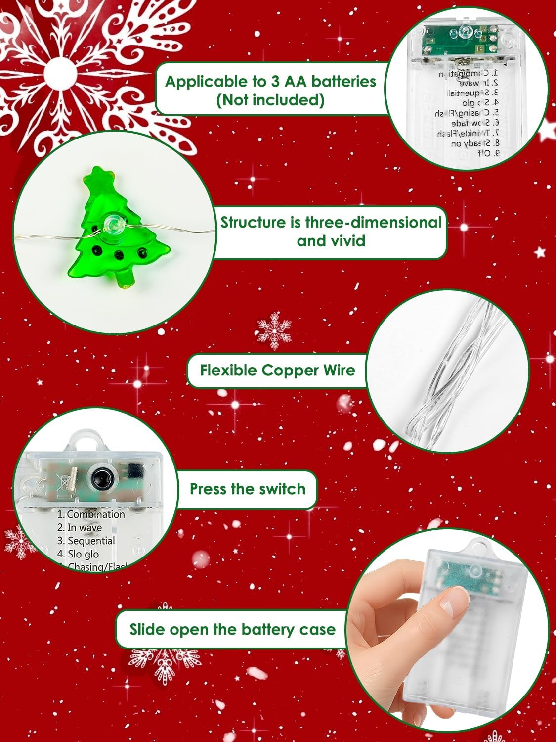 Christmas Decoration Lights, 10FT 30 LED Christmas Tree Snowflake Lucky Bag Fairy Lights Battery Operated with Remote, Twinkle String Light 8 Modes & Timer for Indoor Outdoor Xmas Party House Decor