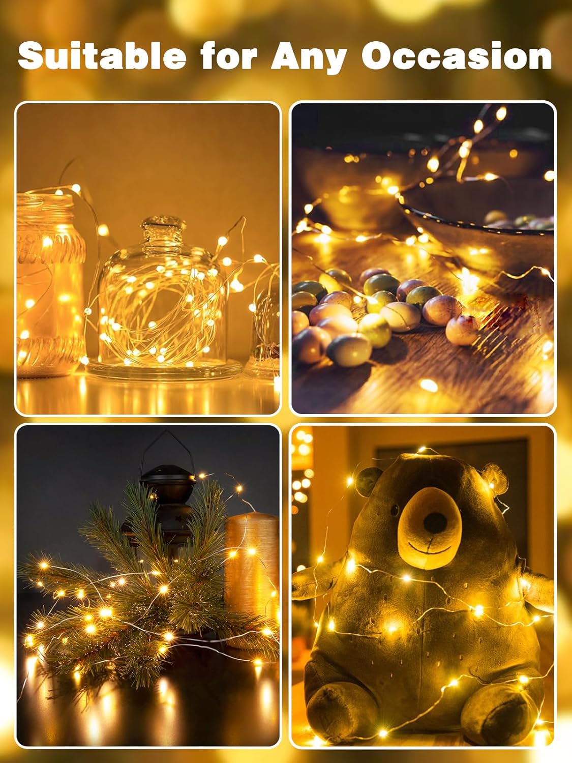 6 Pack Fairy Lights Battery Operated with Remote Control Timer, 26 FT 80 LED String Lights Outdoor Indoor, 8 Mode Twinkle Lights for Christmas Party Wedding Birthday Bedroom Decorations (Warm White)