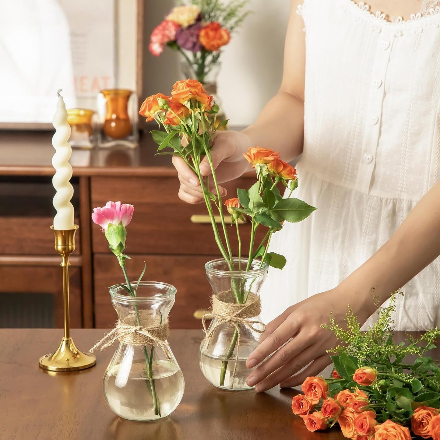 Glass Bud Vases for Centerpieces Set of 12 Clear Decorative Vase for Flowers 5.5" Small Bulb Plant Propagation Containers for Home Decor Wedding Table Decorations Rustic Farmhouse Style