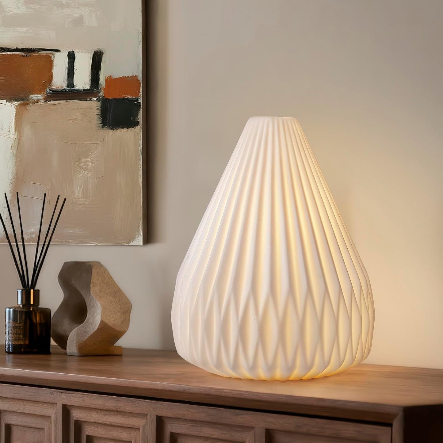 RONDURE 9.1" Modern Ceramic Table Lamp, Modern Bedside Lamps for Bedroom, Living Room and Nightstand, White Translucent Ceramic Shade, Warm Ambient Lighting, Home Decor