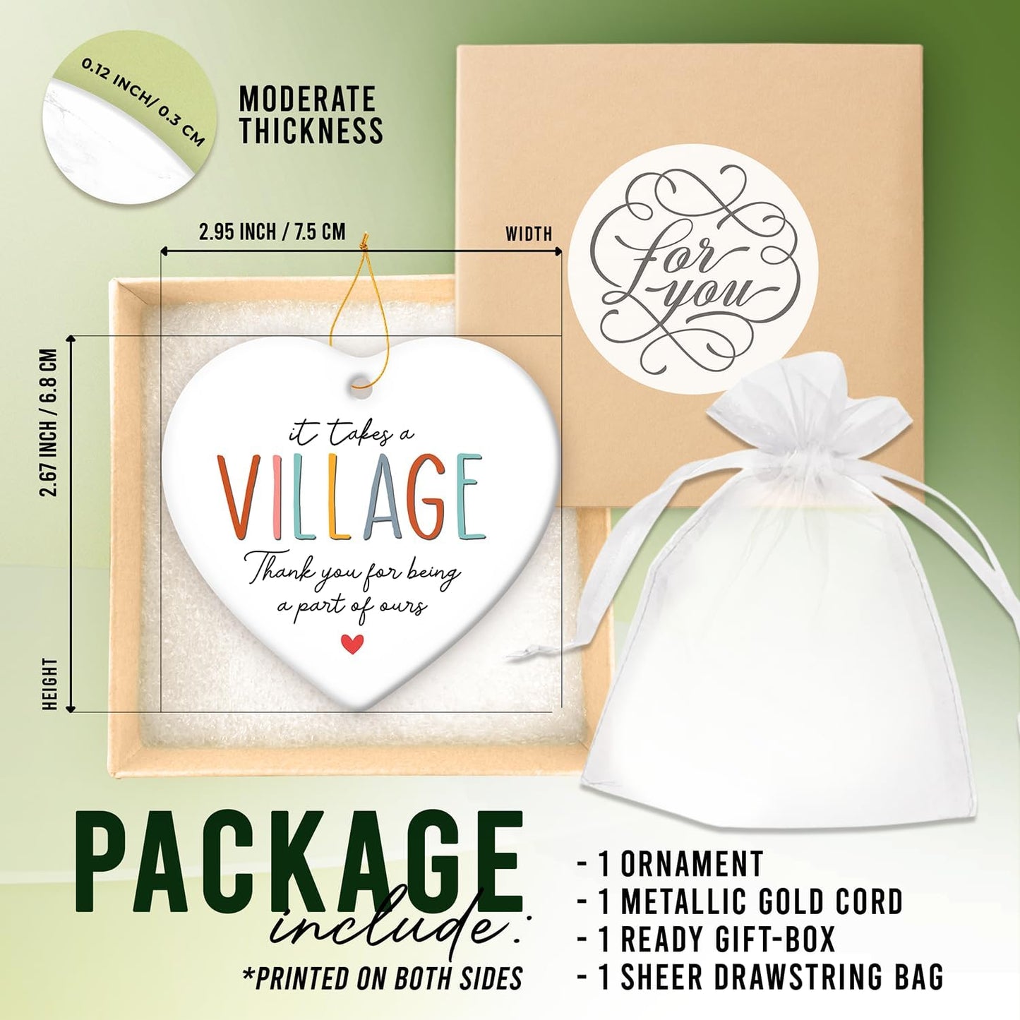 HEXMOZ Thank You Gifts for Women Men - Teacher Appreciation Gifts - Nurses Week Gift - Appreciation Gift for Teacher Nurse Coworker Employee Daycare Provider Nanny Babysitter - Xmas Heart Ornament