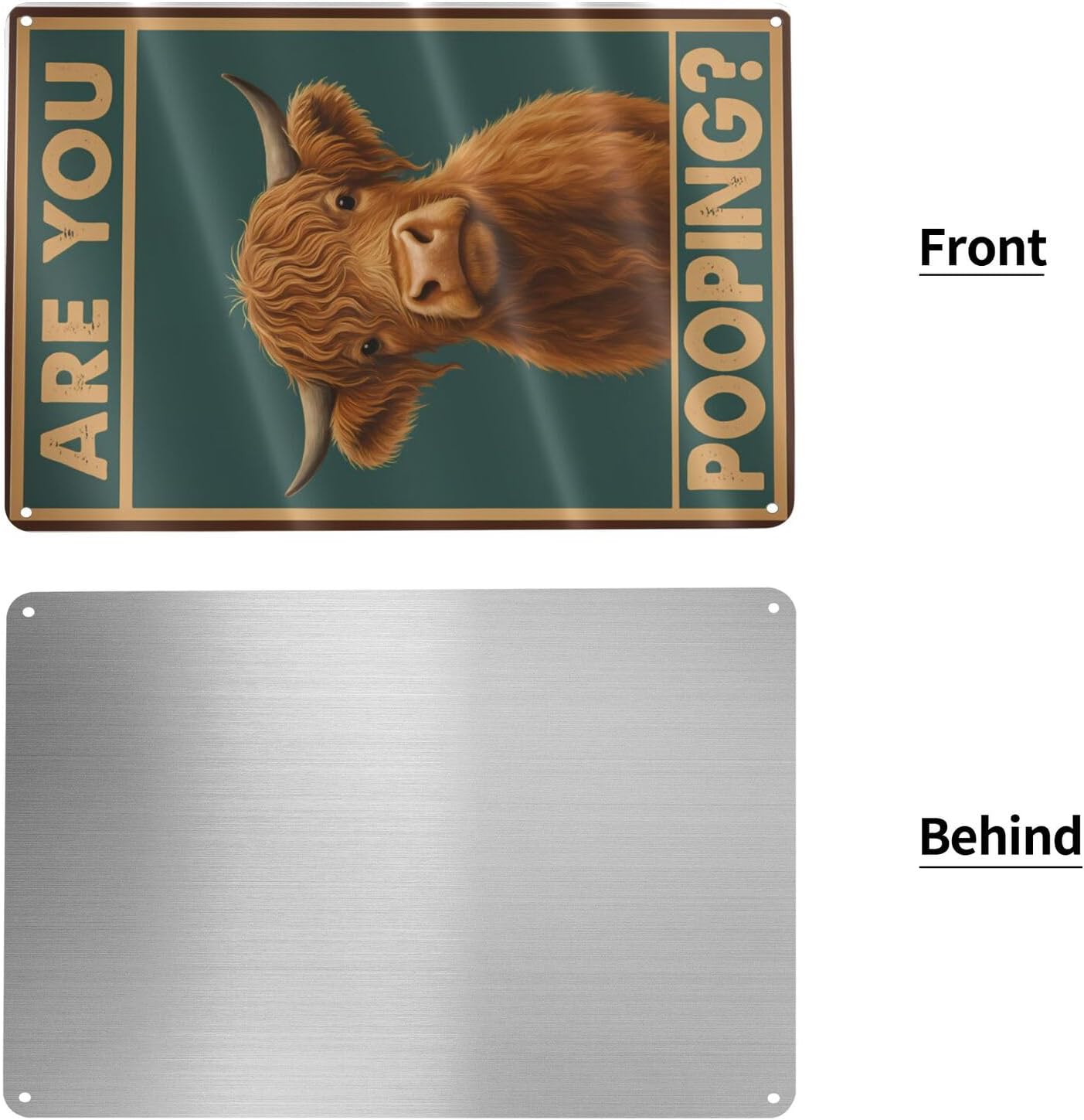 Funny Highland Cow Bathroom Sign - "Are You Pooping?" Vintage Western Tin Wall Decor for Restroom, Toilet or Farmhouse - 8" x 12" Metal Sign