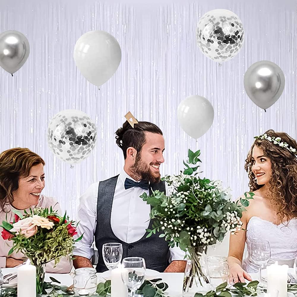 BEISHIDA 2 Pcs White Door Streamers Tinsel Curtain Party Streamers Backdrop Fringe Foil Wall Background for Birthday Halloween Christmas Wedding Party Decoration(3.28 ft x 6.56 ft)