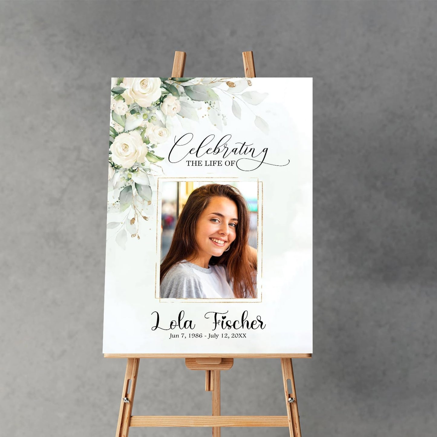 Funeral Welcome Sign with Photo, White Greenery Funeral Welcome Sign, Celebration of Life Decoration, Funeral Memorial Sign, In Loving Memory Sign, Photo Sign, Funeral program