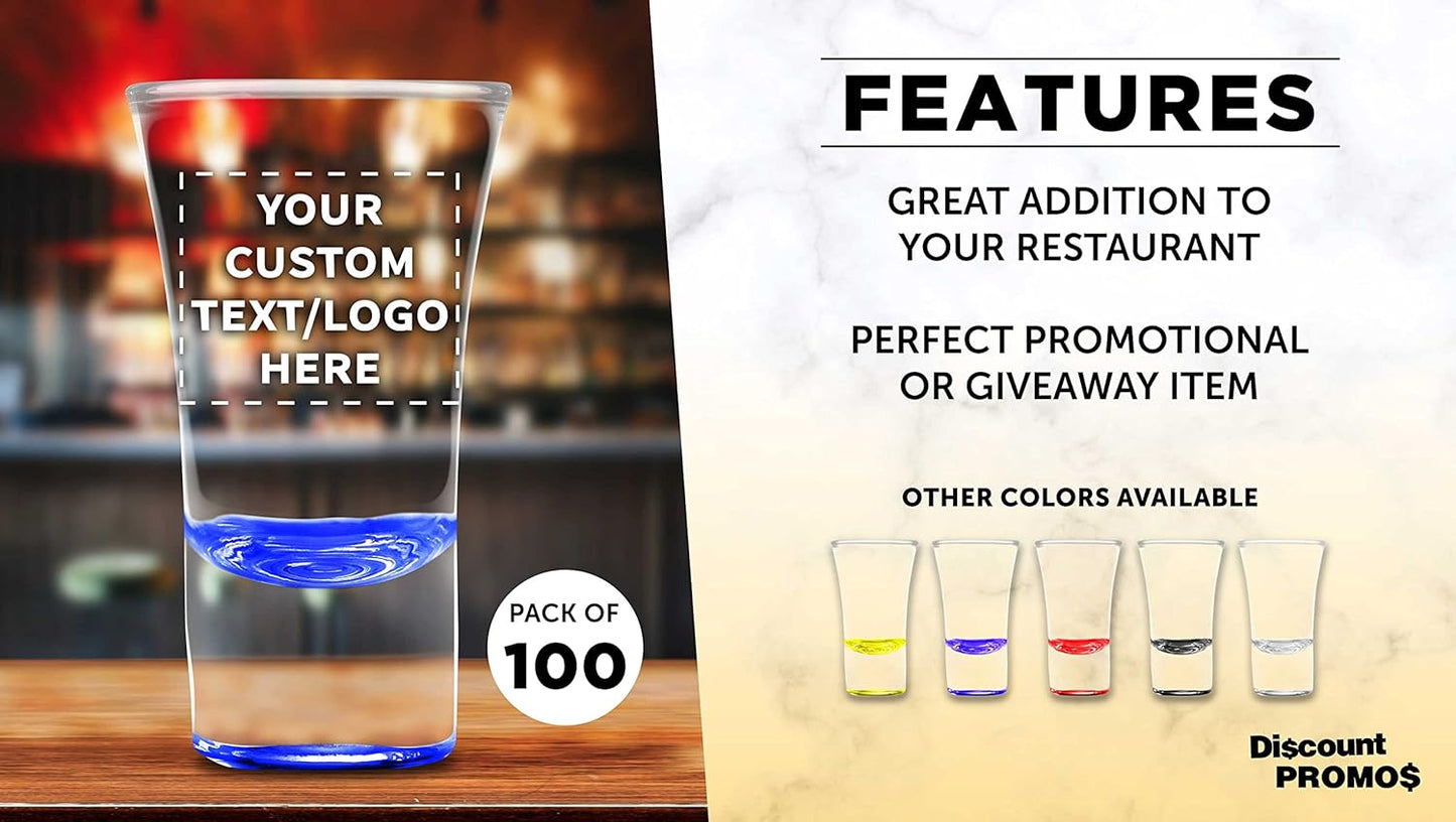 Custom 2 oz. Lord Shooter Etched Shot Glasses, 100 pack, Personalized Text, Logo, 21st Birthday Party, Lounge Glassware, Blue