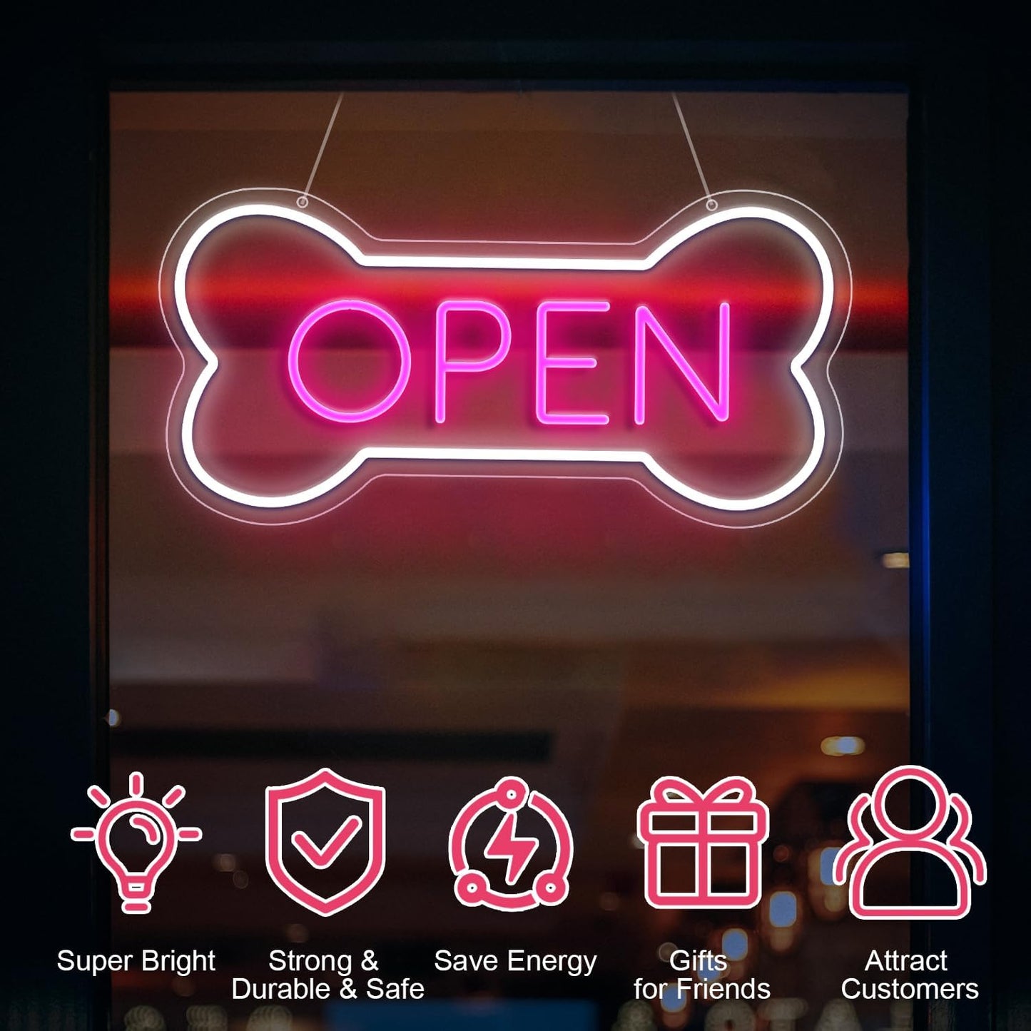 Led Neon Open Sign For Business, Dog Bone Neon Sign Art Pet Shop, Welcome Sign For Business Walls Window Bar Salon Art Hotel Wall Decor